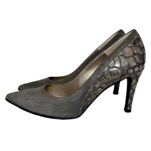 Brenda Zaro Grey Suede Leather & Crocodile Embossed Heels Made in Spain Size 6.5